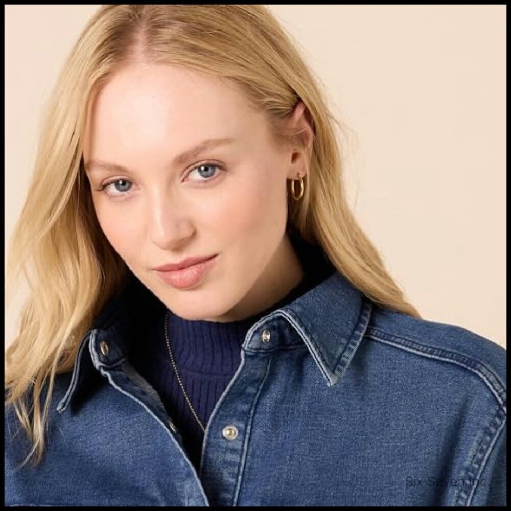 Oversized Denim Shirt Jacket Heavyweight Stretch Y2K Chic Layering Piece - Picture 6 of 8